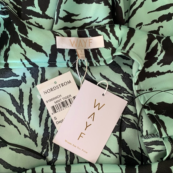 NWT WAYF Mint Tiger Cowl Neck Satin Midi Dress - Picture 6 of 7